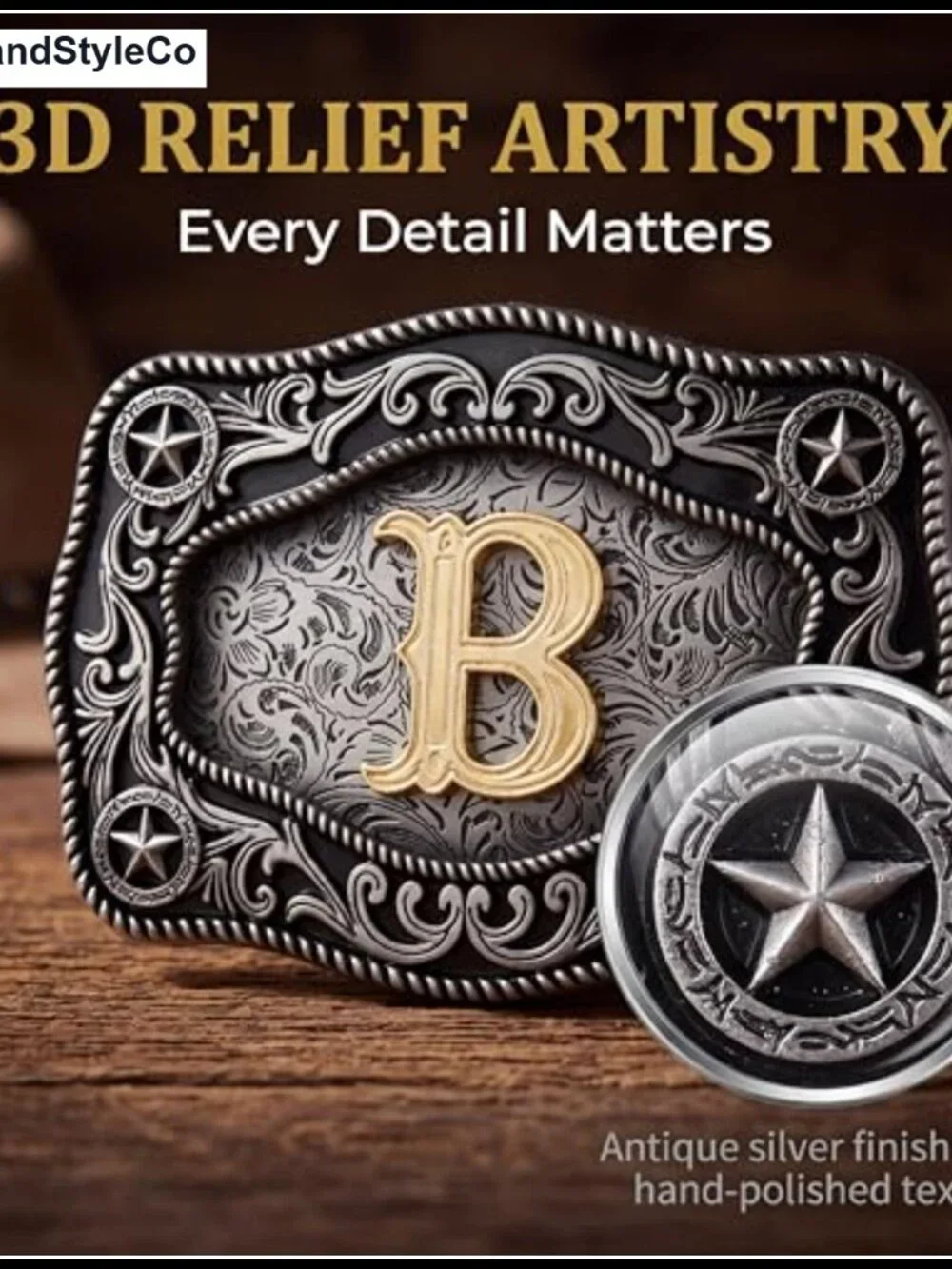 Western Initial Belt Buckle for Men & Women - Zinc Alloy, Quick Release,